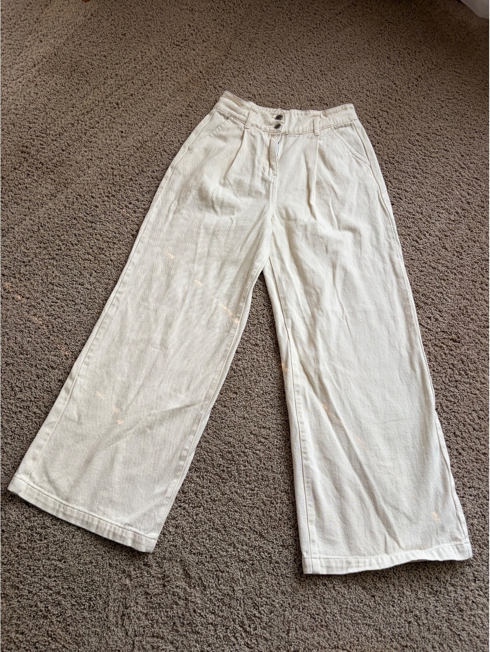 Women's Karen Millen Denim Wide Leg Trousers pants Cream Size 8